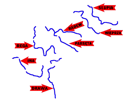 Mapa terenu - Spywy kajakowe Wieprz, In, Draw, Reg, Radwi, Parst, Supi